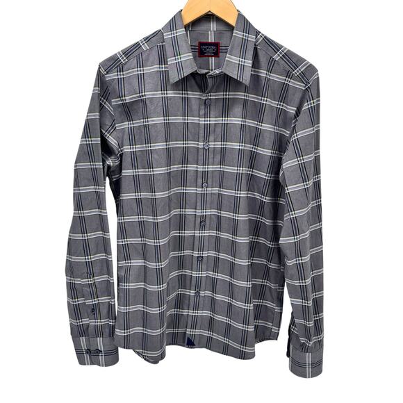 UNTUCKit Shirt Mens Medium Slim Fit Gray Plaid Button Up Antonluca Wrinkle Free - Picture 1 of 8